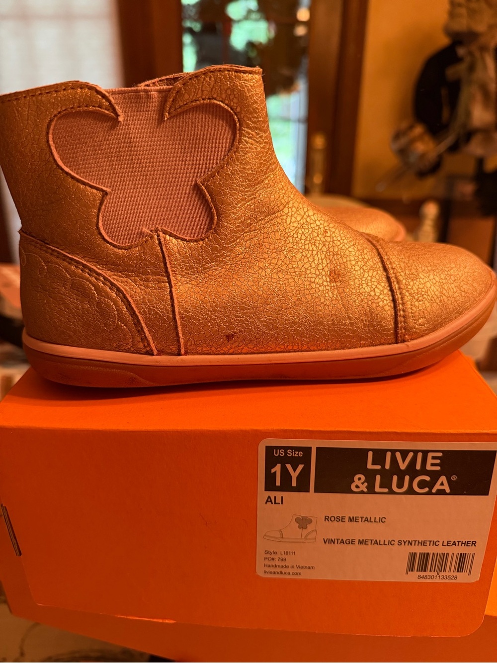 Livie & Luca Rose Metallic Butterfly Slip-On Bootie